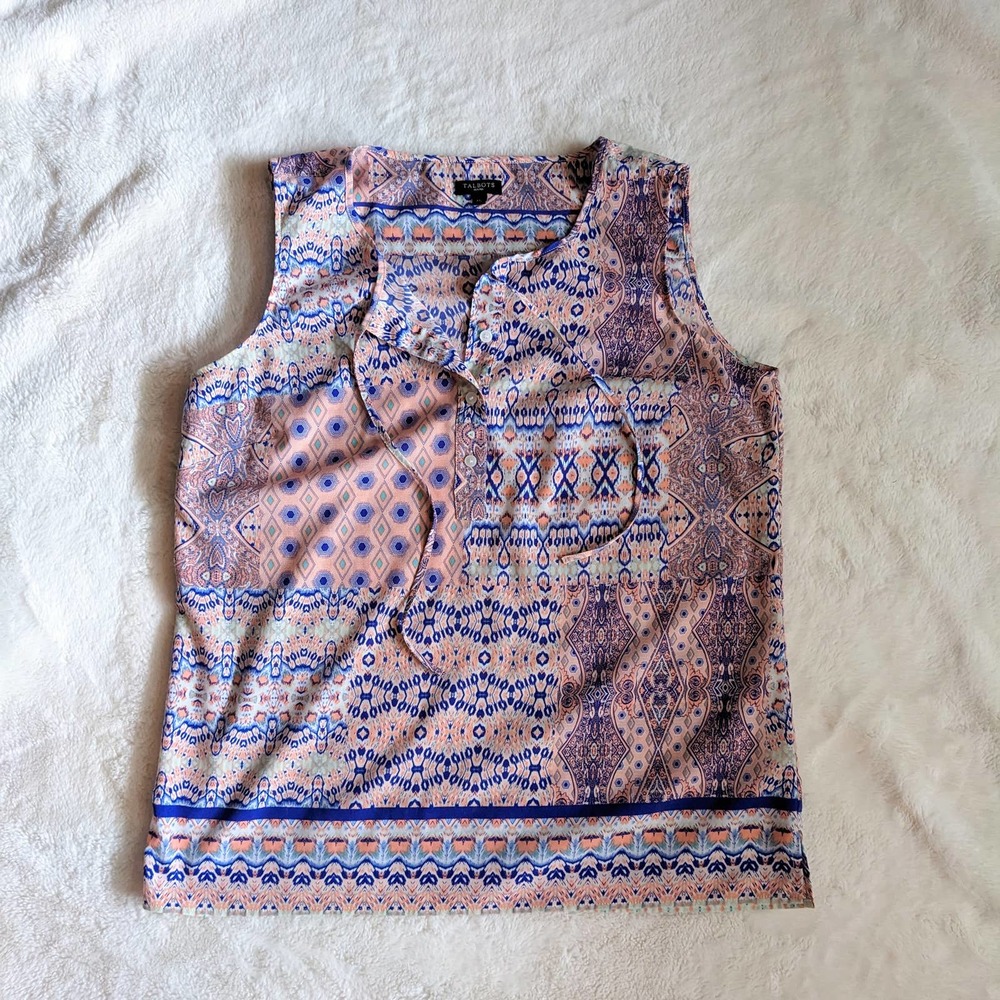 Talbots Sleeveless Blouse Sz M Pink and Blue